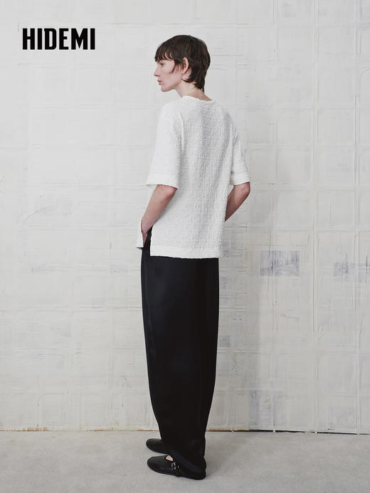 HIDEMI 缎面垂感宽松抽绳头直筒裤休闲裤长裤 商品图4