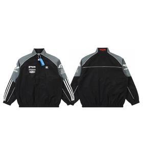 F031409王安宇同款塔丝隆机车风爆款重工刺绣情侣运动休闲夹克外套