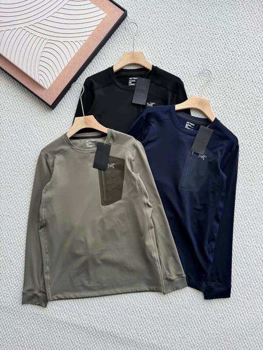 F031498春季新品三色袖标男士休闲长袖T上衣打底衫 商品图0