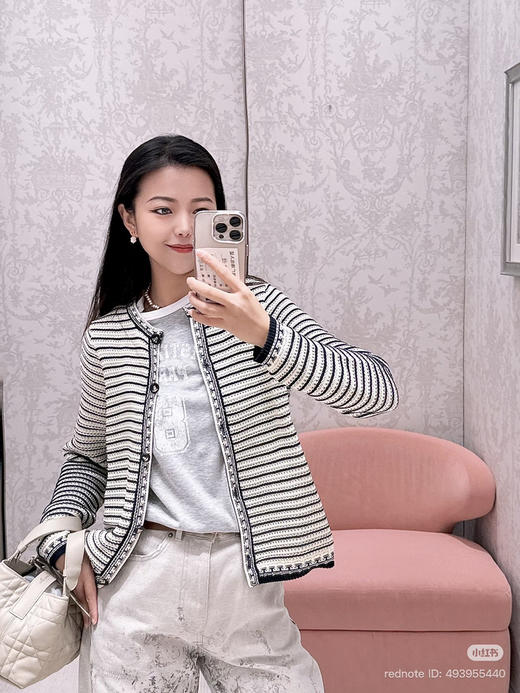 314-10 渠道圆正 雕 26ss经典海军蓝条纹开衫 商品图7