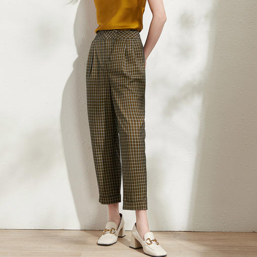 剩S/M 芳外春季新款时尚百搭小格纹哈伦裤通勤显瘦九分休闲裤女0272 商品图1