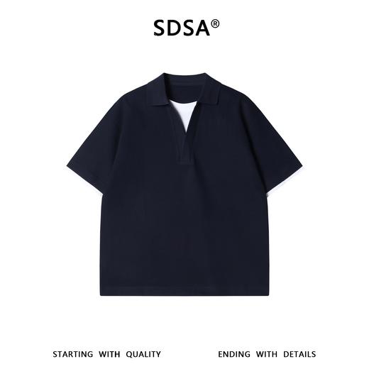 26T558SDSA男装2026新款高贵轻奢简约肌理感撞色假两件翻领短袖T恤百搭 商品图1