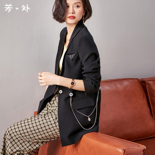剩S/XL 芳外春季新款时尚通勤拼接单西链条装饰职场达人女式西服0035 商品图0