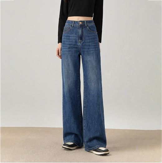 半身缘女裤 春季浮雕感压花柔软中直筒宽松牛仔裤261102U10120185 商品图2