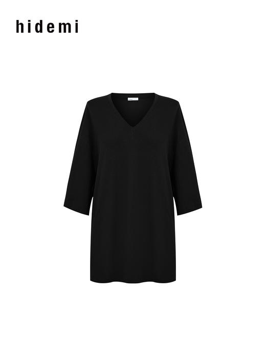 hidemi副线小h 深V领舒适简约亚麻短袖T恤 商品图9
