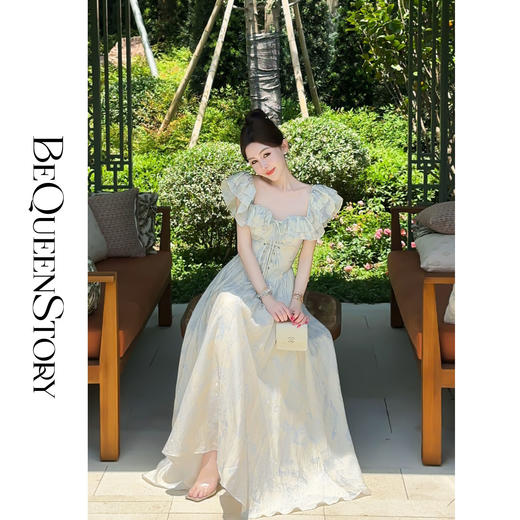 【孤品样衣，不退不换】【倾城之爱】轻盈透气莱赛尔精致烫钻大方领收腰连衣裙成人 商品图3