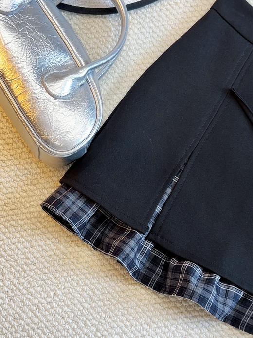 【小众设计款！高腰A字裙】春季格子拼接开叉西装半身裙 女2026新品气质灰色时尚高腰A字短裙 商品图5