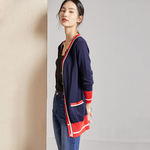 剩M/L 米思阳秋季时尚简约百搭拼色小香风针织开衫外套女 商品图3