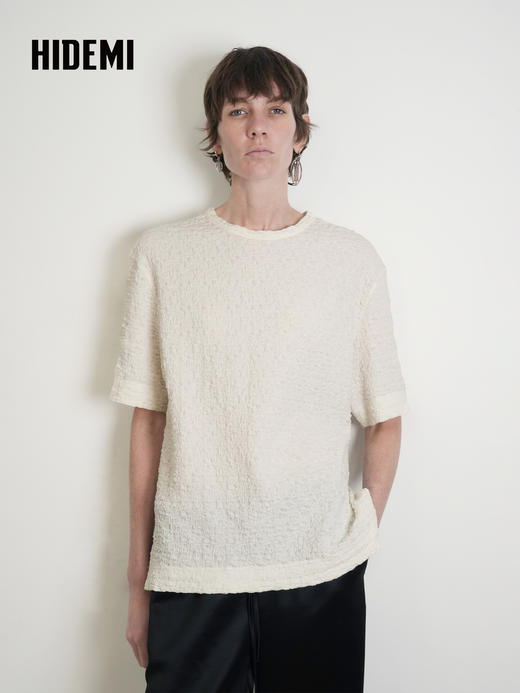 HIDEMI 肌理感百搭纯色短袖圆领T恤上衣 商品图5