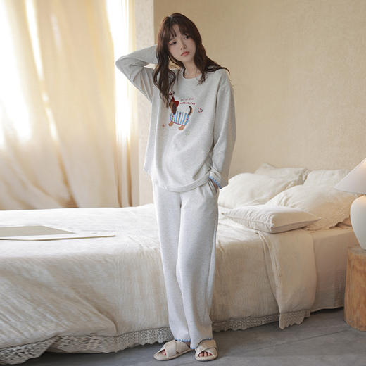 爱帝新款纯棉睡衣套女士文艺印花长袖家居服套装免穿文胸 商品图11