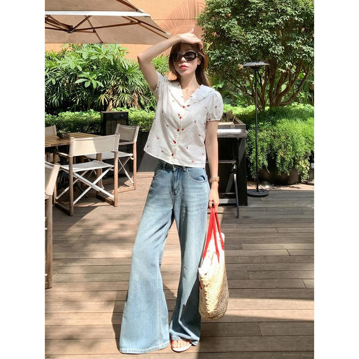 <曾小咸推荐>韩系翻领刺绣设计短袖衬衫 商品图2