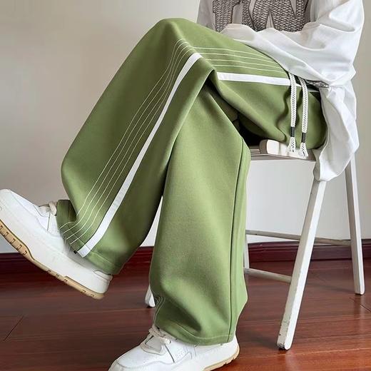 F031428时尚百搭纯色侧边拼接不对称条纹直筒学生休闲长裤 商品图4