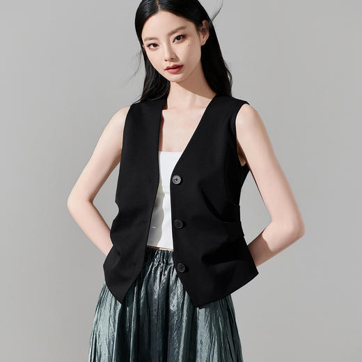 剩S 芳外春季新款百搭单排扣无袖内搭马夹简约v领修身外套女0054 商品图1