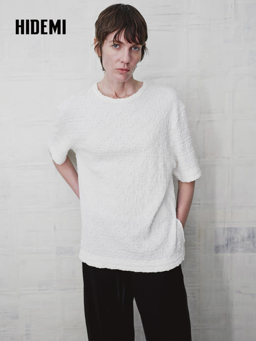 HIDEMI 肌理感百搭纯色短袖圆领T恤上衣 商品图1