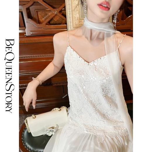 【大货捡漏，不退不换】  【月光女神】时尚优雅手工钉珠镂空花朵大摆欧若风吊带连衣裙 商品图3