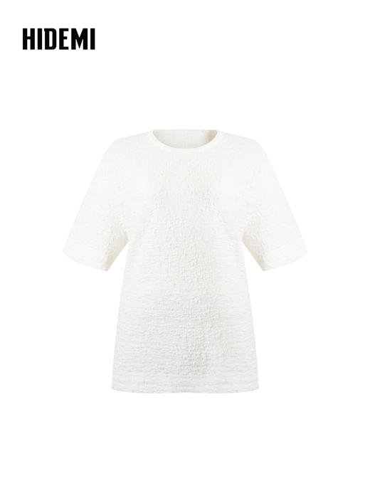 HIDEMI 肌理感百搭纯色短袖圆领T恤上衣 商品图6