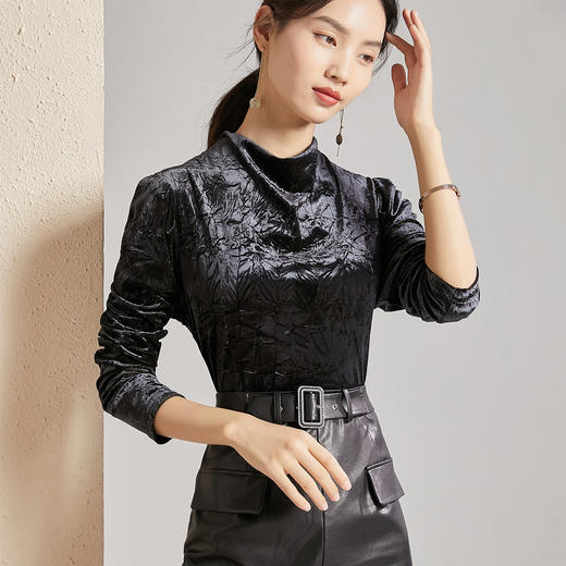 剩S/M 芳外时尚复古百搭打底衫上衣女优雅通勤长袖T恤 商品图0