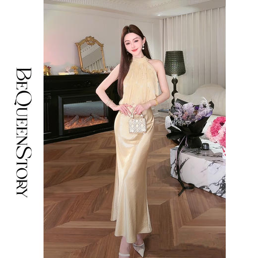 【大货捡漏，不退不换】  【夕阳缪斯】设计感花苞型挂脖立领可拆卸花鱼尾连衣裙成人 商品图4