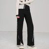 剩M 芳外秋季新款舒适百搭直筒阔腿裤开叉撞色长款休闲裤女1388 商品缩略图3