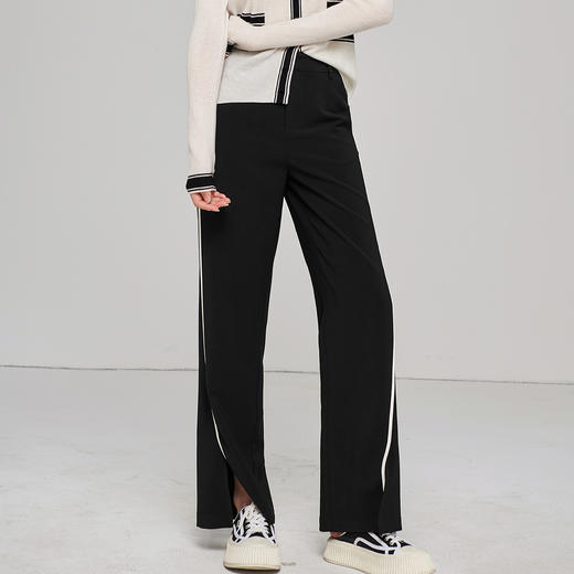 剩M 芳外秋季新款舒适百搭直筒阔腿裤开叉撞色长款休闲裤女1388 商品图3