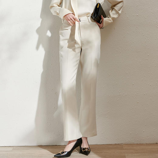 芳外春季新款百搭通勤微喇休闲裤显瘦米白色垂感西装裤女0081 商品图2