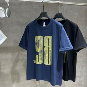 百搭街头创意98数字印花宽松复古做旧T恤上衣    YLZ-A634