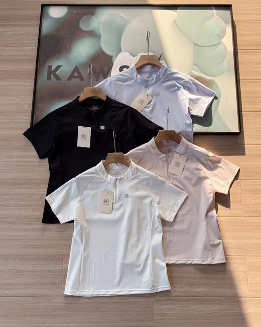 F031458四色女士同款半拉链短袖T恤上衣休闲运动款式半拉链短袖吸湿速干T恤 商品图1