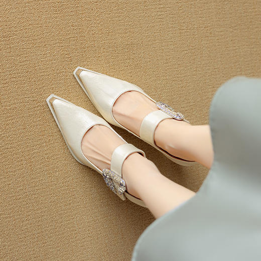 【预售5天】法式金属头春季时尚一字带水钻浅口粗跟配裙子单鞋DB&M6272 商品图3