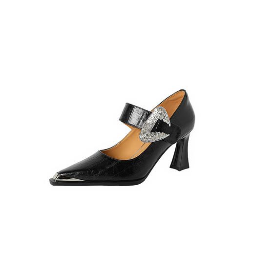 【预售5天】法式金属头春季时尚一字带水钻浅口粗跟配裙子单鞋DB&M6272 商品图4