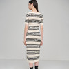 芳外秋季新款气质修身针织长裙时尚条纹露锁骨短袖连衣裙1728 商品缩略图4