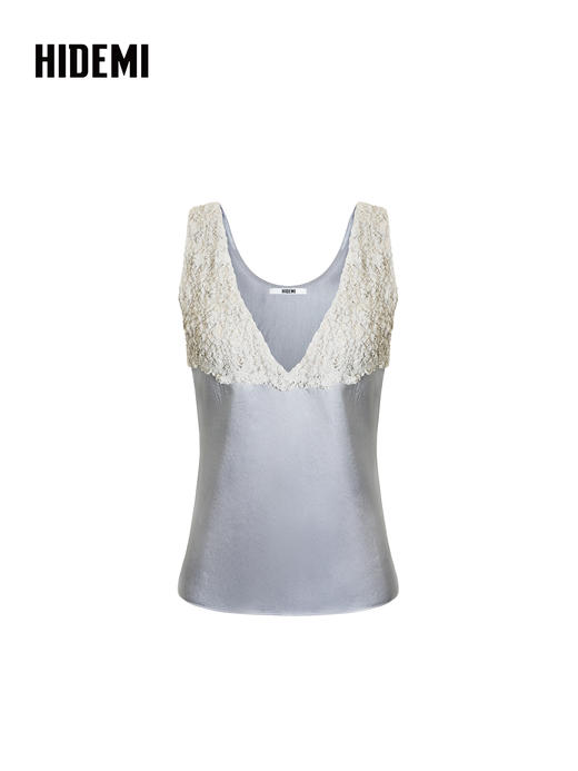 HIDEMI 设计感镂空蕾丝深V领无袖背心吊带上衣 商品图10