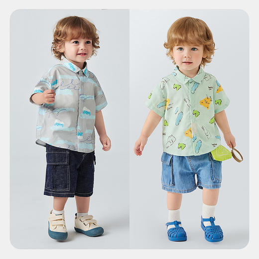 迷你巴拉巴拉男童短袖衬衫植物纤维棉柔透气翻领开襟上衣26夏新品 商品图3