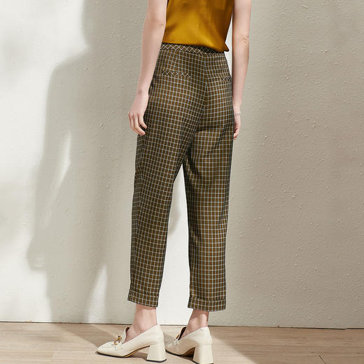 剩S/M 芳外春季新款时尚百搭小格纹哈伦裤通勤显瘦九分休闲裤女0272 商品图4