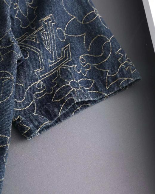 F031476金线刺绣老花字母logo牛仔翻领衬衫短袖外套 商品图13