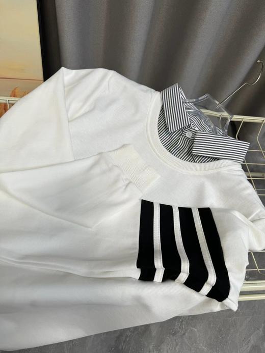 F031486春季新品纯棉假两件学院风针织四道杠情侣款卫衣 商品图8