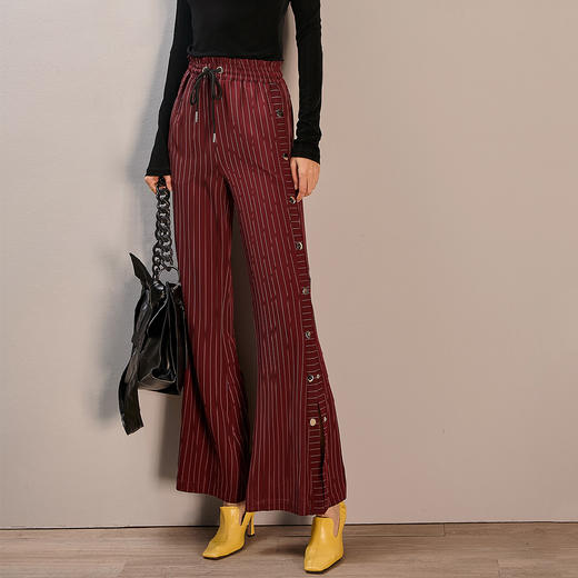 剩 芳外春季新款侧边开衩宽松显腿长阔腿裤潮流条纹休闲裤女0398 商品图2