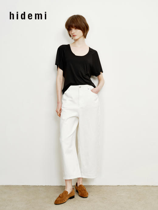 hidemi副线小h 莫代尔弹力圆领百搭短袖T恤上衣 商品图3
