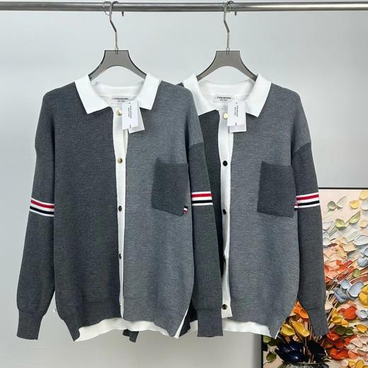 F031455四杠拼色舒适亲肤立挺有型情侣针织开衫外套 商品图0