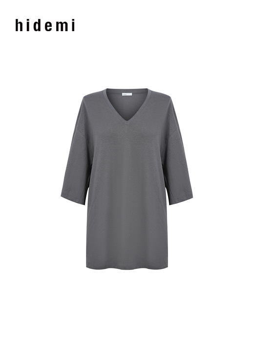 hidemi副线小h 深V领舒适简约亚麻短袖T恤 商品图8