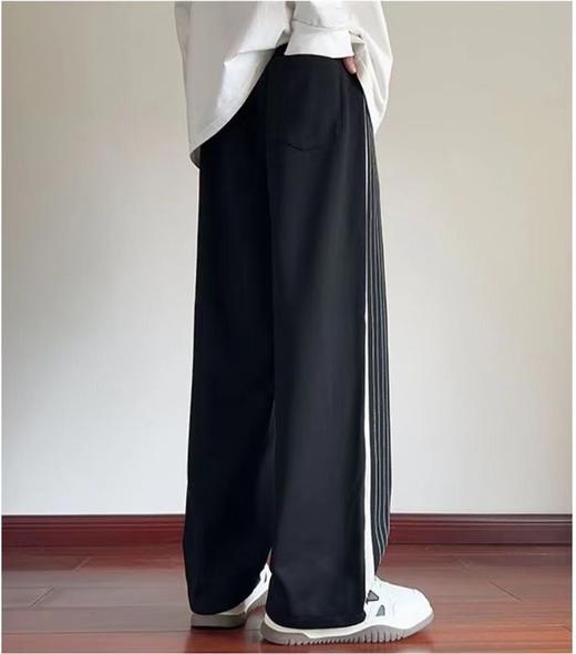 F031428时尚百搭纯色侧边拼接不对称条纹直筒学生休闲长裤 商品图6