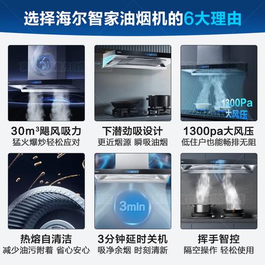海尔（Haier）抽油烟机 新欧式顶吸30立方立体环吸大风量 1300PA大风压 烟灶联动高频热熔自清洁烟机ET937UD 商品图2