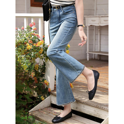 鹿向南「蓝雾松风」微喇牛仔裤女夏季新款显瘦垂感修身设计感长裤 商品图1