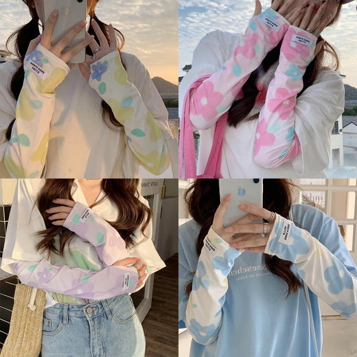 【透气舒适❗流汗皮肤不粘腻】冰丝新款手套袖套冰袖遮阳夏季女花朵防紫外线防晒袖护手宽松。xa 商品图2