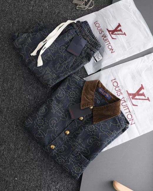 F031476金线刺绣老花字母logo牛仔翻领衬衫短袖外套 商品图8