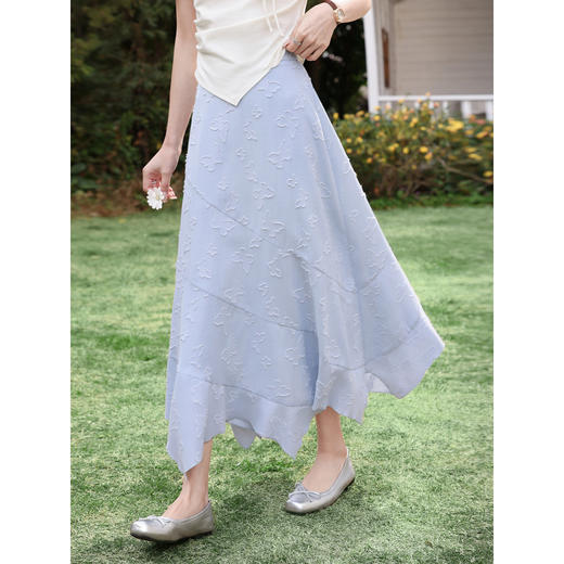 鹿向南「岸泊幻想」浅蓝色气质半身裙女夏新款提花设计A字长裙女 商品图1