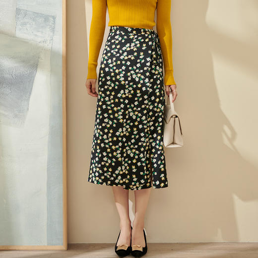 剩S/L 米思阳碎花半身裙秋季新款开叉高腰直筒裙气质复古中长裙2055 商品图4
