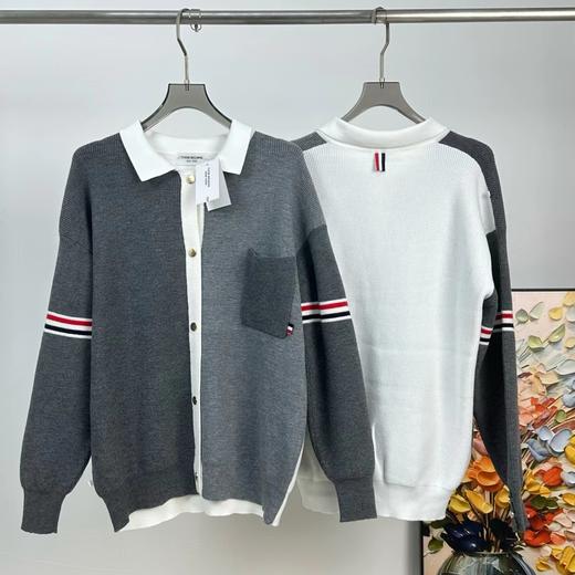 F031455四杠拼色舒适亲肤立挺有型情侣针织开衫外套 商品图4