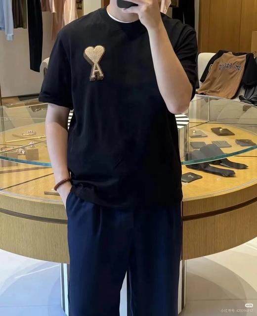 F031449黑金系列大爱心短袖情侣款男女OS毛巾绣T恤 商品图10