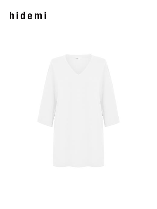 hidemi副线小h 深V领舒适简约亚麻短袖T恤 商品图7