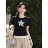 鹿向南「月光情诗」黑色短袖T恤女夏蕾丝拼接设计感时尚短款上衣 商品缩略图0